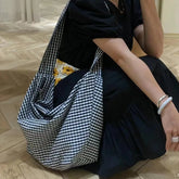 Ingvn Oversized Checkered Canvas Bag Shoulder Bags for Women Canvas Large Capacity Shopping Totes 2024 New Luxury Handbags