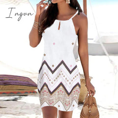 Ingvn - Women Halter Neck Boho Print Dresses Sleeveless Casual Mini Beachwear Dress Sundress Casual Daily Comfy Dress Dropshipping