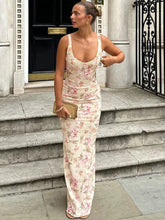 Backless Print Sexy Maxi Dress For Women Fashion Sleeveless High Waist Bodycon Club Party Sexy Slit Dress Elegant