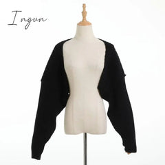 Ingvn - Sexy cropped cardigan knitted short cardigan sweaters for women fashion cute tops korean style long sleeve top batwing sleeve
