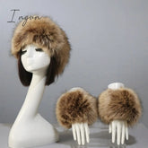 Ingvn - New Autumn Winter Caps Female Hats Cuffs Set Fashion Warmth Imitation Quality Design Faux Fur Hat Fox Fur Sleeves Suit Accessary