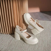 Ingvn Shoes for Woman with Medium Heels Gothic Women's Summer Footwear Japanese Style Lolita Pearl Round Toe Mary Jane Platform E