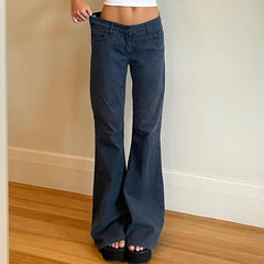 Blue Low Rise Jeans Casual Baggy Straight Denim Pants y2k Streetwear Basic Women Jeans Vintage 90s Trousers Korean Style