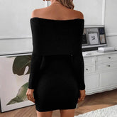 Women's New Spliced Fashionable Solid Color Slim Fit Casual Long Sleeved Knitted One-piece Collar Dress