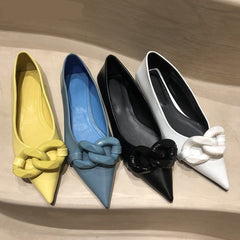 INGVN Brand Design Chain Buckle Flat Shoes Women Flat Heel Ballet Pointed Toe Slip On Female Ballerina Casual Loafers
