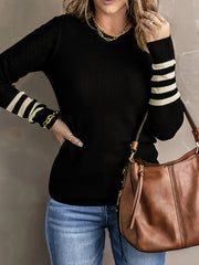 Stylish Color Block Crew Neck Sweater - Soft, Cozy, and Elegant Long Sleeve Winter Knitwear for Women - Perfect for Fall and Winter Fashion, Casual Daily Wear, and Outdoor Activities