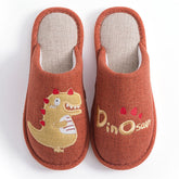 Women Winter Plush Slippers Warm Lovely Shoes Female Soft Thin Sole Flats Cartoon Dinosaur Indoor Bedroom Home Couple Slippers