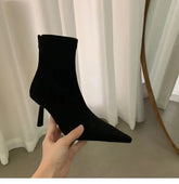 Women's Ankle Boots Pointed Toe New Autumn Women's Thin High Heels Women's Suede Solid Short Botines Chelsea Botte Femme