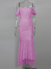Off-shoulder Backless Sexy Evening Dress For Women Purple Sleeveless Strapless Ruched Bodycon Club Party Dress