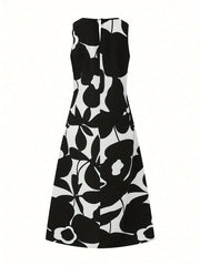 Stylish Floral Print Crew Neck A-line Tank Dress - Women's Casual Sleeveless Dresses for Spring & Summer - Comfortable, Relaxed Fit, Easy Care