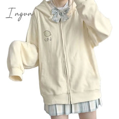 Ingvn - Harajuku Sweet Fruit Print Women Hoodie Pocket Spring Loose Thin Zipper Sweatshirt Girl Cute Pink Plus Size Clothes Among Us