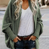 Cozy Women's Casual Solid Color Open Front Long Batwing Sleeve Cardigan for Fall & Winter