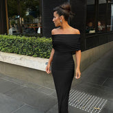 women's clothing spring new one-shoulder pleated dress slim fit slit bottoming skirt dress for women