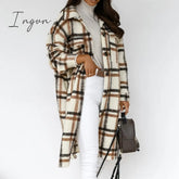 Ingvn - Lapel Single-breasted Double-pocket Plaid Coat