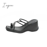 Ingvn - 2024 new fashion slope heel sandals female summer sandals wearing half slippers fairy strapping sandals female