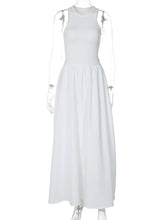 Ingvn Fashion O-neck Sleeveless Long Tank Dresses for Women White Summer Casual Office Lady High Waist A-line Black Holiday Dress