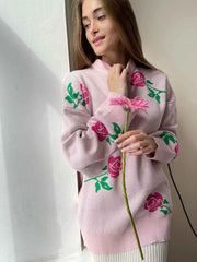 Ingvn Flower Print Fashion Sweater Women's Casual Loose Female Knitted Top Winter Thick Warm Oversized Knitted Pullover