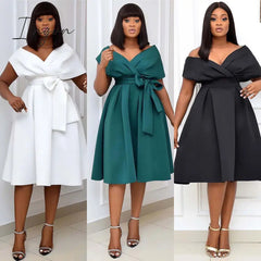 Ingvn - High Quality Women Dress Bow Elegant Wedding Party Dresses For Women Plus Size S-XXXL Women Clothing Adult Dress Vestidos