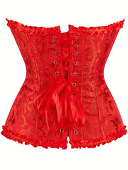 Flirty Ruffle Strapless Corset Bustier - Firm Tummy Control with Lace-Up Back - Luxurious Jacquard Womens Shapewear