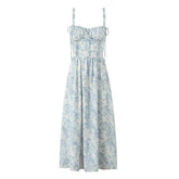 New Women Boho Floral Print Sling Midi Long Dress Sleeveless A-line Casual Holiday Dresses Summer Robe