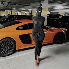 Long Sleeve Solid Backless Sequin Skinny Jumpsuit Autumn Winter Women Fashion Sexy Streetwear Casual Romper