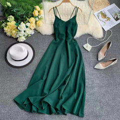 Ingvn - New-Coming Spring Summer Holiday Long Dress Cross Spaghetti Strap Open Back Beach Style Ankle-Length Women Dresses