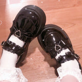 Lucyever Sweet Lace Bowknot Lolita Shoes Women Heart Buckle Patent Leather Mary Janes Woman Round Toe Platform Flats Shoes