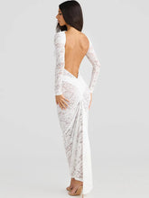 Lace Backless Sexy Maxi Dress For Women Gown Fashion Solid O Neck Long Sleeve Ruched Bodycon Club Long Dress Vestido