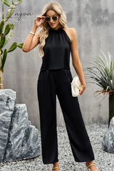 Ingvn - Grecian Neck Sleeveless Pocketed Top and Pants Set