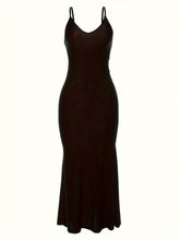 Alluring V Neck Spaghetti Strap Backless Dress - Seamless Solid Bodycon for Night Out - Fashionable Womens Clubbing Gown