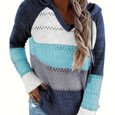Color Block Drawstring Hooded Sweater, Casual Long Sleeve Sweater For Fall & Winter, Women's Clothing