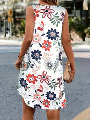 Vibrant Floral Print Crew Neck Tank Dress - Elegant, Sleeveless, Loose Fit, Comfortable, Breathable, Spring & Summer Essential - Women's Stylish Clothing for Warm Weather
