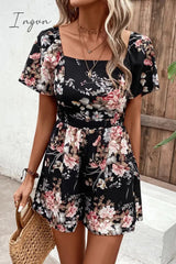 Ingvn - Floral Cutout Tie Back Romper