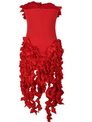 Women Summer Strapless Ruffles Tassel Dress Girls Glamour Red Flower Irregular Party Dress Celebrities Outfits Clubwear
