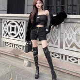 Women High Heels Shoes Platform Chunky Chelsea Boots Winter New Trend Over The Knee Boots Pumps Punk Sexy Motorcycle Botas