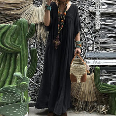 Ingvn - Women Lace Crochet Maxi Long Dress Summer 3/4 Sleeve Party Vestido Robe Femme Bohemian Sundress Casual Loose Autumn Dress