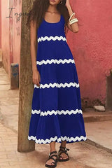 Ingvn - Sexy Simplicity Print Ripple Contrast U Neck Sleeveless Dress Dresses
