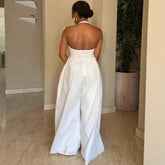 Sexy Halter Backless Wide Leg Jumpsuit Woman Sleeveless V-neck Elegant Romper Corset High Waist One Pieces Overalls Club Outfits