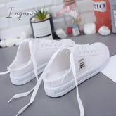 Ingvn - New 2024 Spring Summer Women Canvas Shoes flat sneakers women casual shoes low upper lace up white shoes