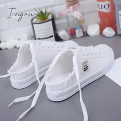 Ingvn - New 2024 Spring Summer Women Canvas Shoes flat sneakers women casual shoes low upper lace up white shoes