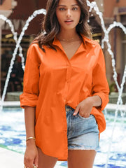 Ingvn - Women's Cotton Shirt Blouse Women 2023 Elegant Spring Candy Colors Basic Top Turn-down Collar Long Sleeve Solid Button Blouses