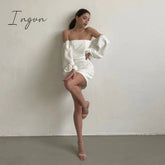 Ingvn - Women Sexy Off The Shoulder White Dress Elegant Puff Sleeve High Waist Mini Party Bodycon Dress Summer New Fashion Dresses