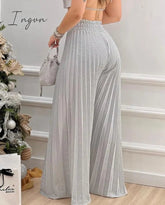Ingvn - Casual High Waist Pleated Wide Leg Pants Plain Spring & Summer Fashion Elegant Women's Trousers Daily Lady Pants