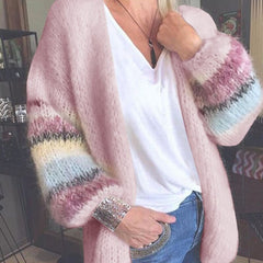 New Women Casual Cardigan Striped Winter Warm Tops Clothing Woman Striped Mohair Sweater Women Knitted Cardigan