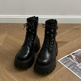 Ingvn Autumn Women Motorcycle Boots Fashion Lace Up Short Booties Autumn Winter Female Platform Heel Shoes