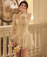 Women Spring Fashion Ruffles Mini Dress Elegant Casual Long Sleeve Birthday Evening Party Vestidos Summer Female One Pieces Robe