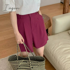 Ingvn - High Waisted Suits Shorts for Women 2023 New Solid Korean Fashion Wide Leg Shorts Office Ladies Casual Baggy Shorts