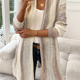 Long Sleeve Color Block Open Front Knitted Cardigan for Spring & Fall, Casual Women's Clothing