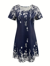 Feminine Floral Print Short Sleeve Dress - Stylish Crew Neckline - Lightweight & Breathable for Spring & Summer - Perfect Casual Wear for Women