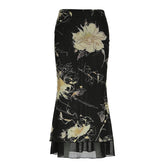 Vintage Floral Print Low Rise Long Skirt Streetwear 90s Slim-fitting Women's Skirts Harajuku y2k Aesthetic Ladies Bottoms